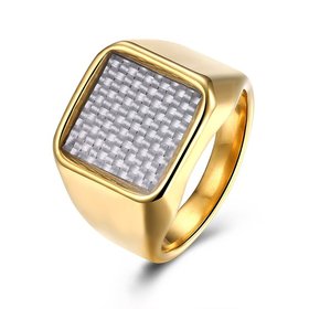 Wholesale Euramerican Trendy Square Weave pattern rings for men 18k gold color stainless steel jewelry cool party accessory TGSTR144