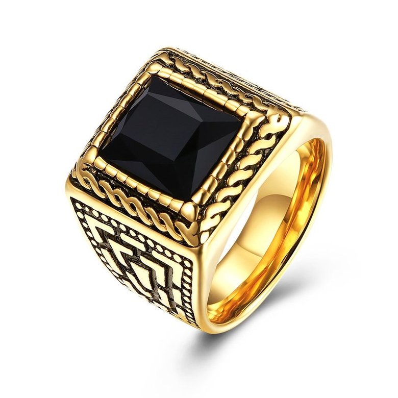 Wholesale Hot sale Euramerican Fashion Vintage Square big black zircon Stone Signet Ring Men 18K Antique Gold Wedding Band jewelry  TGSTR145