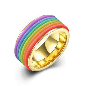 Wholesale Rainbow gold Color Stainless Steel Engagement Wedding Rings for Men Trendy Band unisex Rings Jewelry TGSTR164