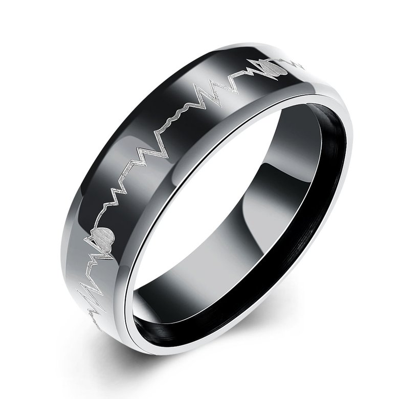 Wholesale Trendy Classic Simple Laser Electrocardiogram pattern Stainless Steel Black Color Rings for Business Men Jewelry Gift  TGSTR183