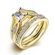 Wholesale Charm classic Couple Rings Stainless Steel Princess Cut white CZ 24K Gold rings Filled Promise Wedding Engagement jewelry Sets TGSTR064