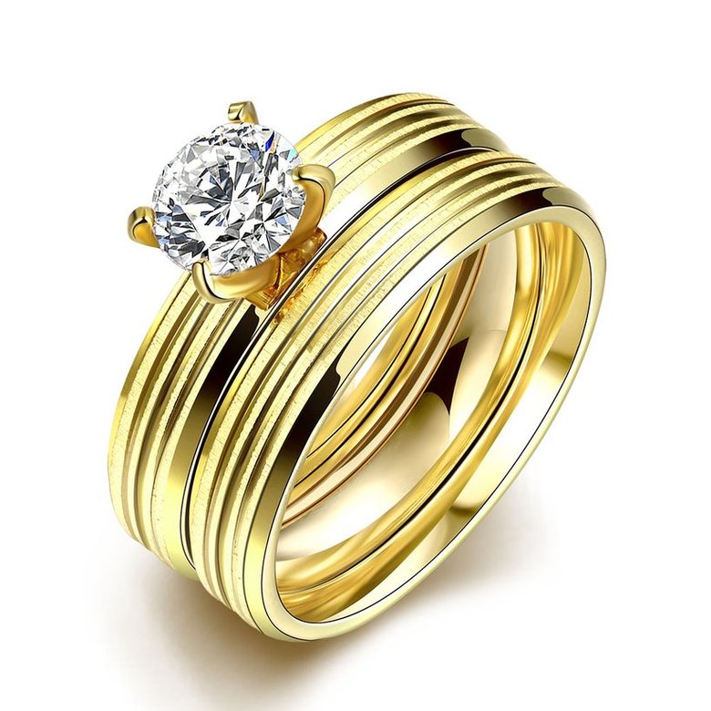 Wholesale Romantic Trendy Wedding women Rings Set Luxury Cubic Zircon Rings  Personality Carving stripe Ring 24K Gold Fashion Jewelry  TGSTR210