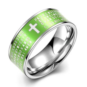 Wholesale Euramerican Trendy green rotate English Bible cross 316L Stainless Steel wedding rings for men wholesale jewelry TGSTR079