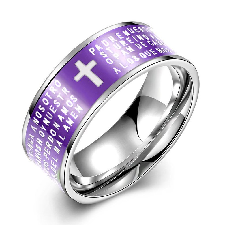 Wholesale Euramerican Trendy purple rotate English Bible cross 316L Stainless Steel wedding rings for men wholesale jewelry TGSTR080