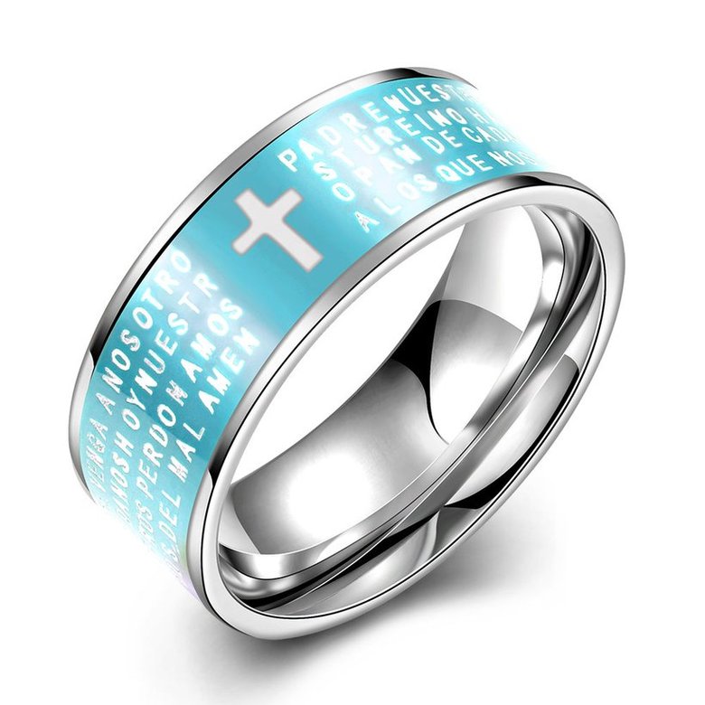 Wholesale Euramerican Trendy blue rotate English Bible cross 316L Stainless Steel wedding rings for men wholesale jewelry TGSTR081