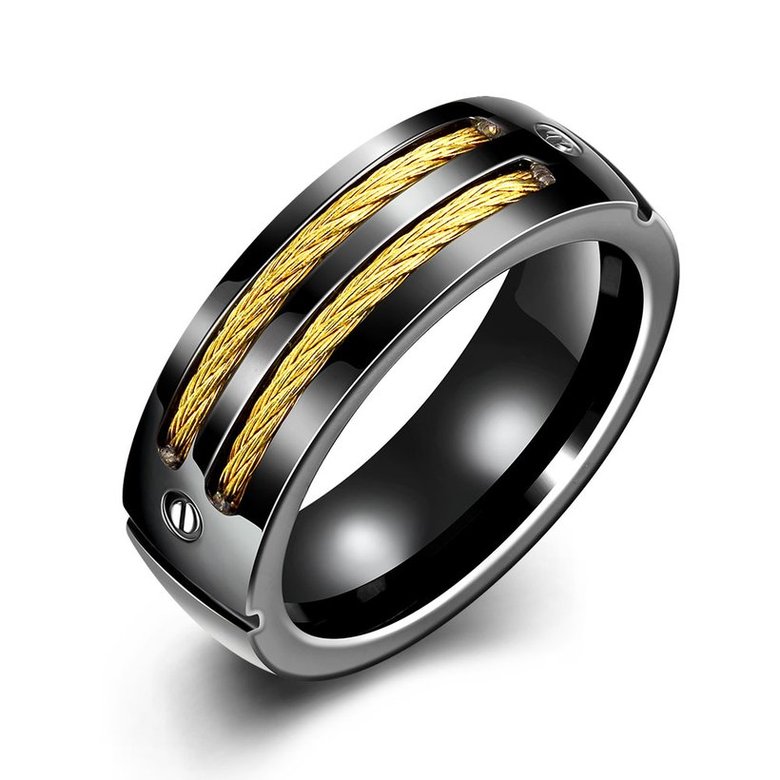 Wholesale Hot sale Black 316L Stainless Steel Rings For Men Gold Color Titanium Metal Male Rock Ring With Wire Fashion Cool boy Jewelry TGSTR083