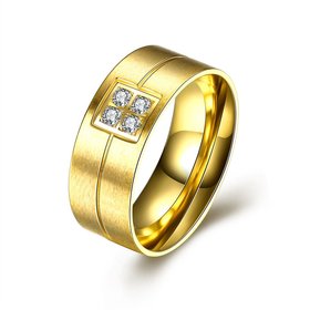 Wholesale New Arrival Romantic Stainless Steel Ring for men 24K gold CZ Fashion Rings Wedding Engagement Ring Jewelry TGSTR097