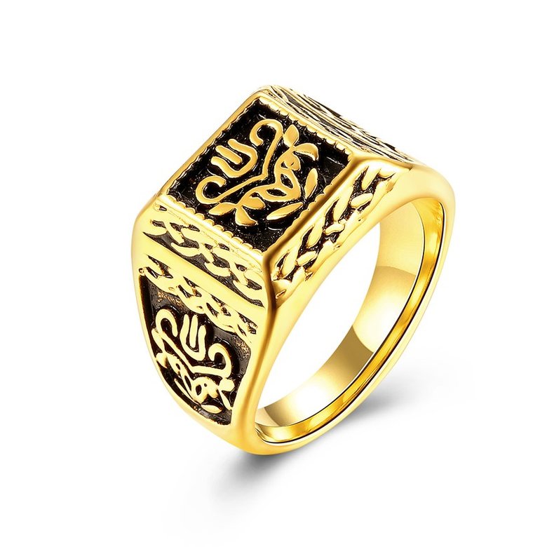 Wholesale Euramerican Trendy vintage Square black carving rings for men 18k gold color stainless steel jewelry  TGSTR113