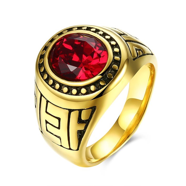 Wholesale Euramerican fashion Vintage big round red Zircon Stone Finger Rings For Men Male 18K gold Stainless Steel jewelry Charm Gift  TGSTR125