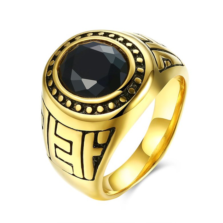 Wholesale Euramerican fashion Vintage oval black Zircon Stone Finger Rings For Men Male 18K gold Stainless Steel jewelry Charm Gift  TGSTR126
