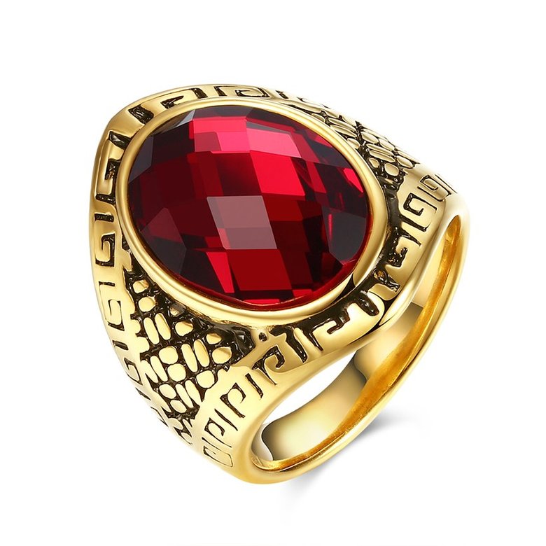 Wholesale Euramerican fashion Vintage big oval red Zircon Stone Finger Rings For Men Male 18K gold Stainless Steel jewelry Charm Gift  TGSTR129