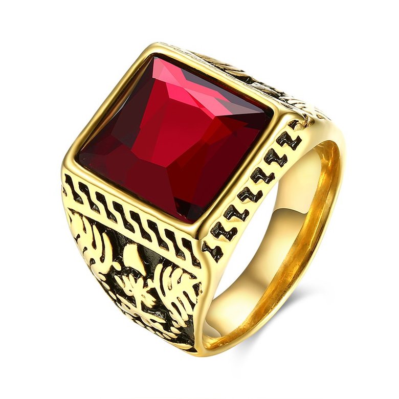 Wholesale Hot sale Euramerican Fashion Vintage Square big Red zircon Stone Signet Ring Men 18K Antique Gold Wedding Band jewelry  TGSTR132