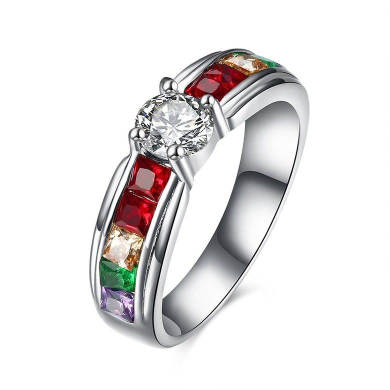 Wholesale Romantic rainbow series fashion jewelry color zircon ring beautiful elegant stainless steel jewelry  TGSTR061