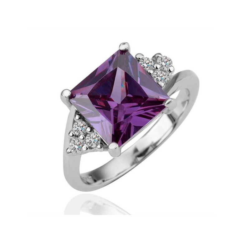 Wholesale Trendy Platinum Geometric Purple CZ Ring TGGPR837