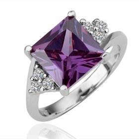 Wholesale Trendy Platinum Geometric Purple CZ Ring TGGPR837