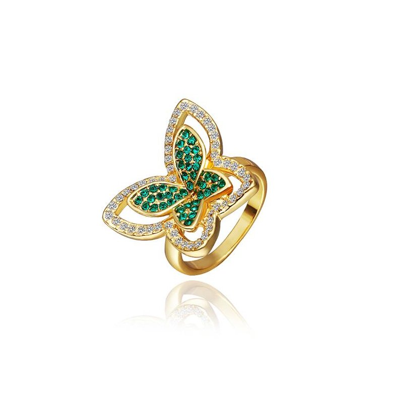 Wholesale Trendy 24K Gold Insect Green Rhinestone Ring TGGPR1177