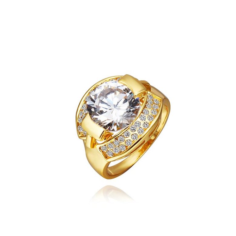 Wholesale Trendy 24K Gold Round White CZ Ring TGGPR1252