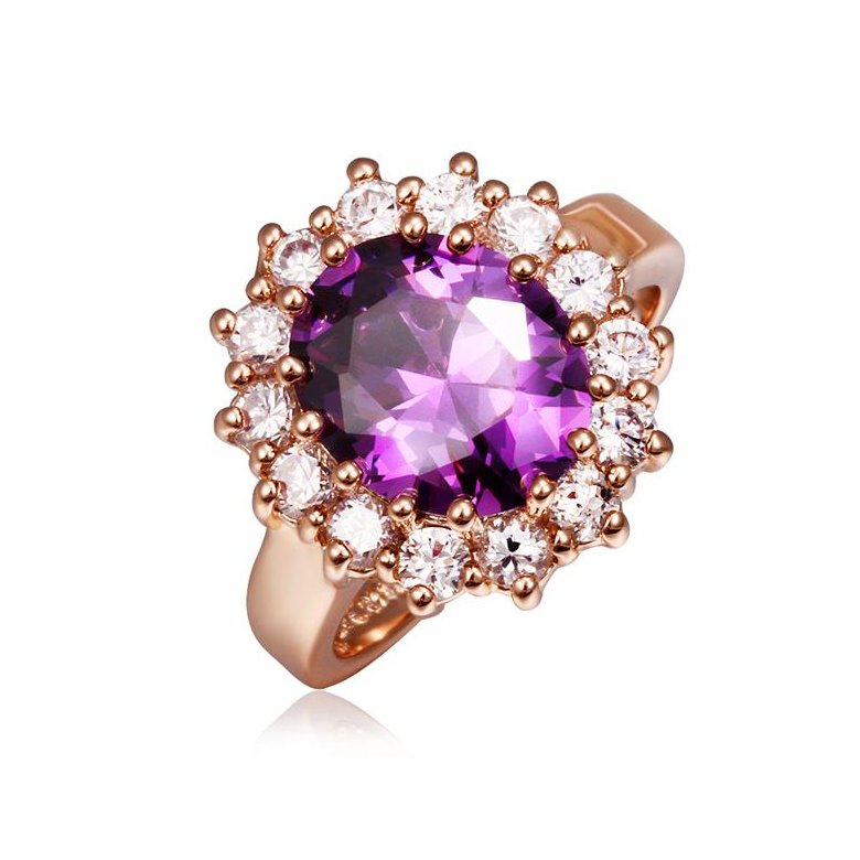 Wholesale Classic Rose Gold Round Purple CZ Ring TGGPR1330