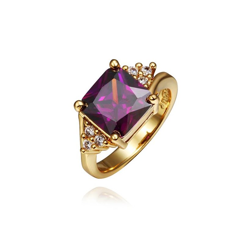 Wholesale Classic 24K Gold Round Purple CZ Ring TGGPR1418