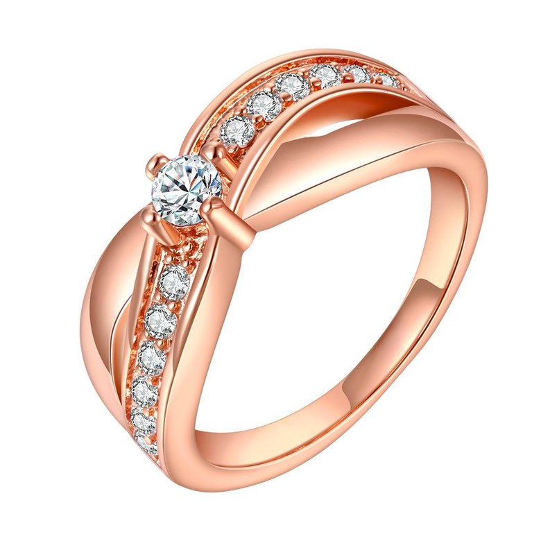 Wholesale Luxury  Design rose gold Geometric White CZ Ring  Vintage Bridal Round Engagement Ring TGGPR317