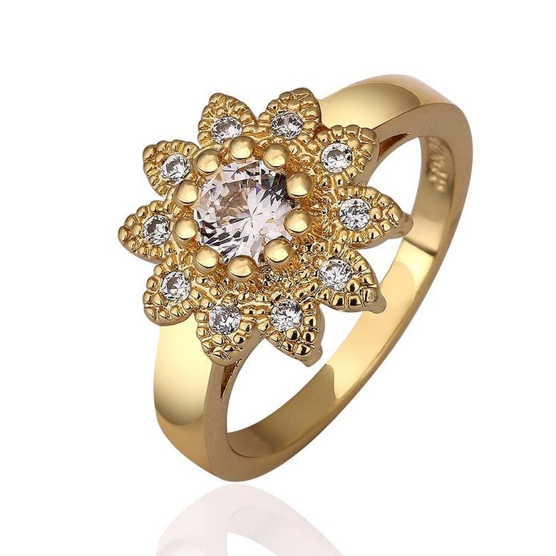 Wholesale Romantic 24K Gold Round White CZ Ring TGGPR479