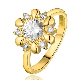 Wholesale Romantic 24K Gold Plant White CZ Ring TGGPR861