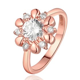 Wholesale Romantic Rose Gold Plant White CZ Ring TGGPR864