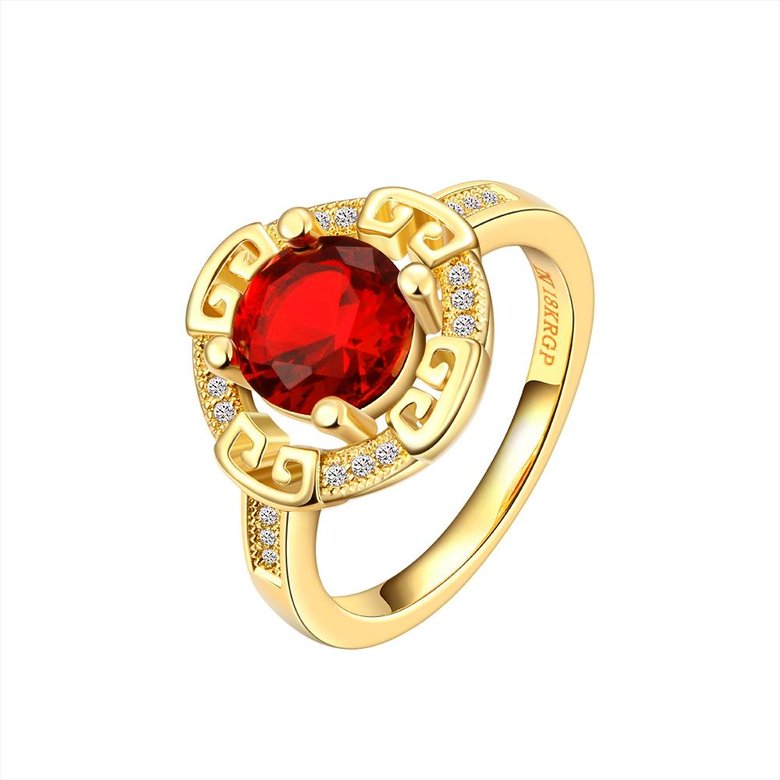 Wholesale Romantic 24K Gold Round Red CZ Ring TGGPR1150