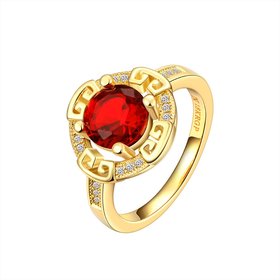 Wholesale Romantic 24K Gold Round Red CZ Ring TGGPR1150