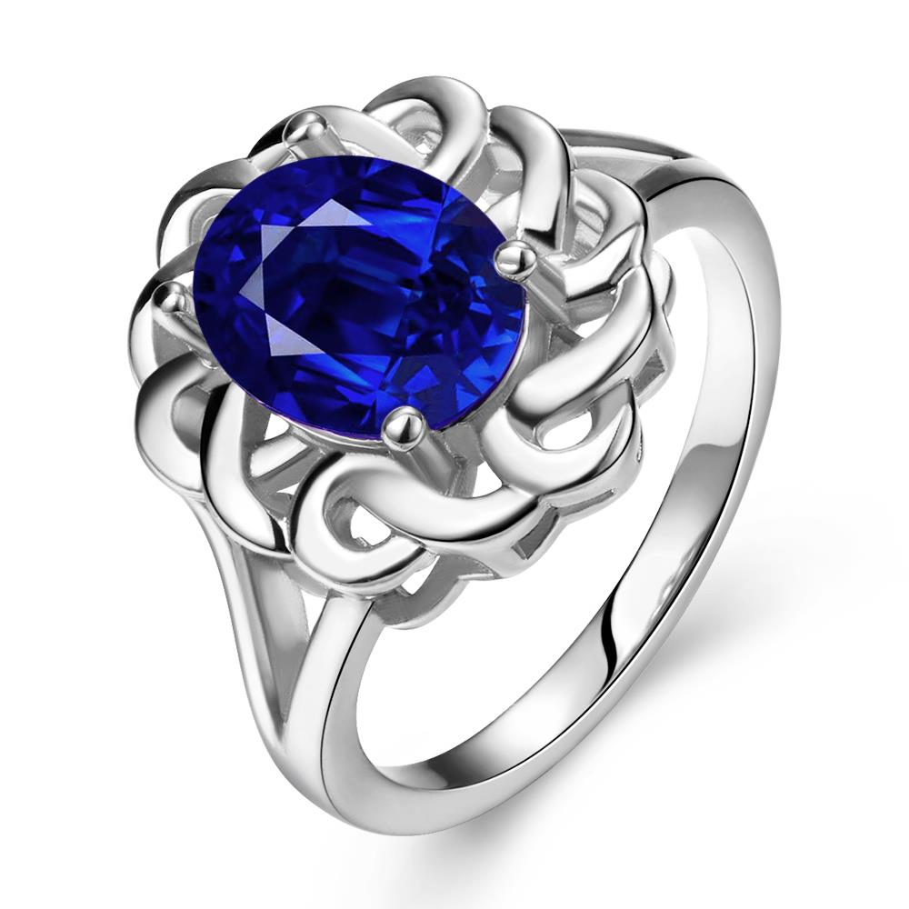 Wholesale Romantic classic Platinum Plant big blue diamond CZ Ring Luxury Female Jewelry Wedding Hot Rings TGGPR248