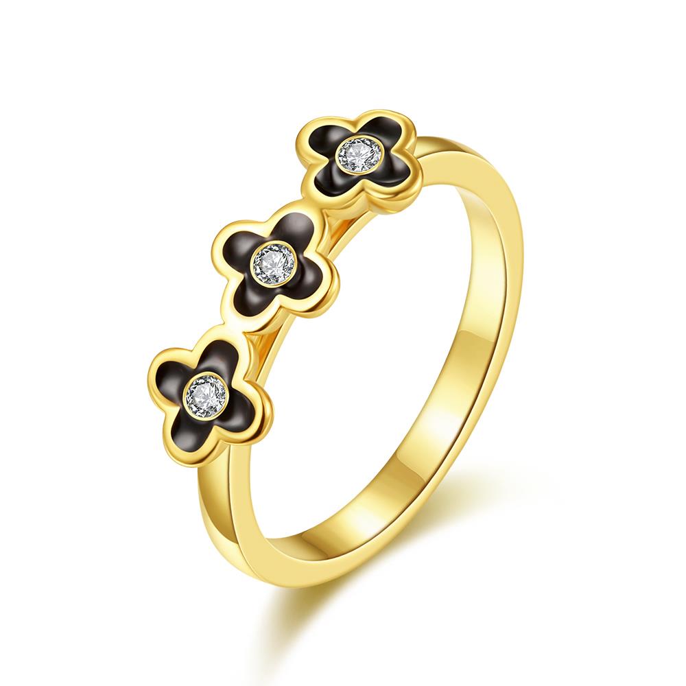 Wholesale Bohemia style 24K Gold Plant flower White Rhinestone Ring delicate jewelry for girl gift TGGPR295