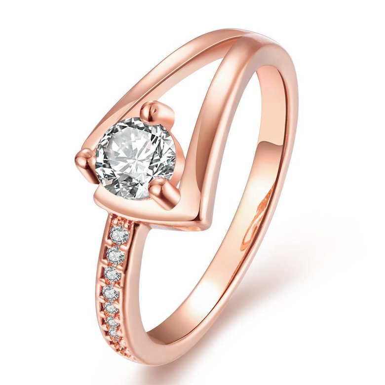Wholesale Trendy Luxury  Design rose gold Geometric White CZ Ring  Vintage Bridal Round Engagement Ring TGGPR367