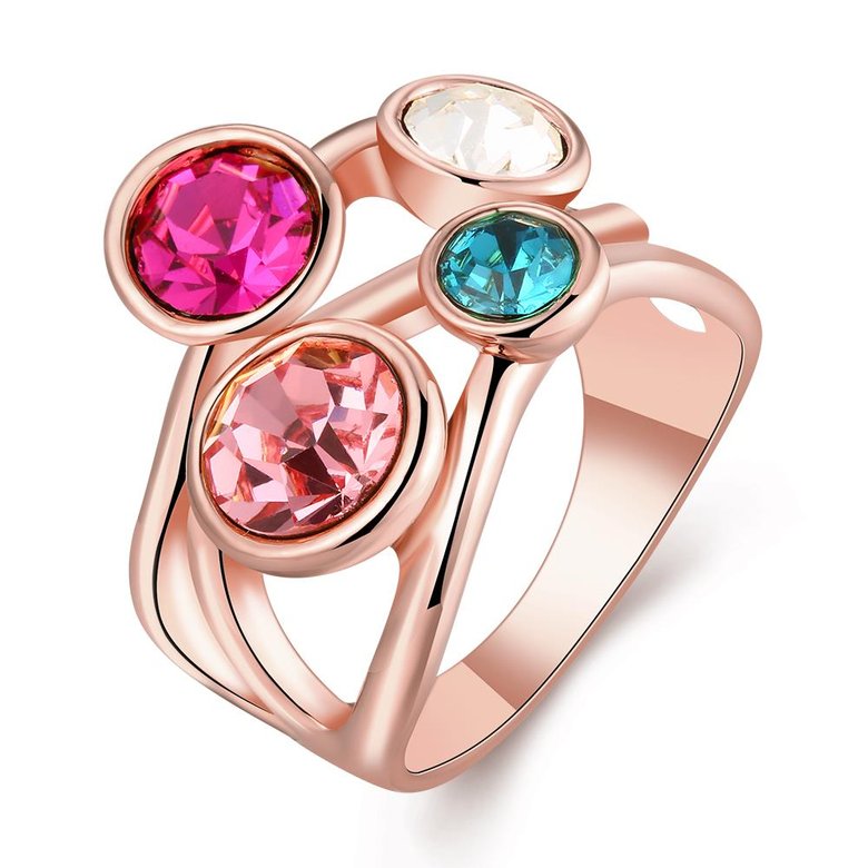 Wholesale New Design Romantic Rose Gold Geometric Multicolor Rhinestone Ring Anniversary Engagement Party Jewelry TGGPR010