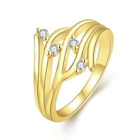 Wholesale Romantic 24K Gold Geometric White CZ Ring TGGPR721