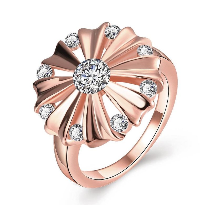 Wholesale Romantic Rose Gold Round White CZ Ring TGGPR754