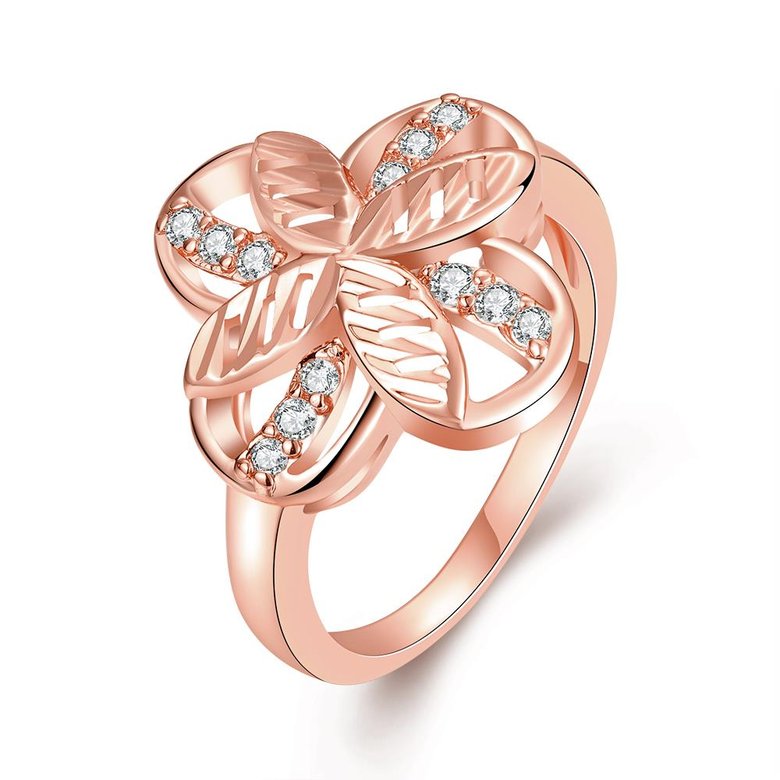 Wholesale Romantic Rose Gold Plant White CZ Ring TGGPR760