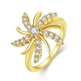 Wholesale Trendy 24K Gold Plant White CZ Ring TGGPR779