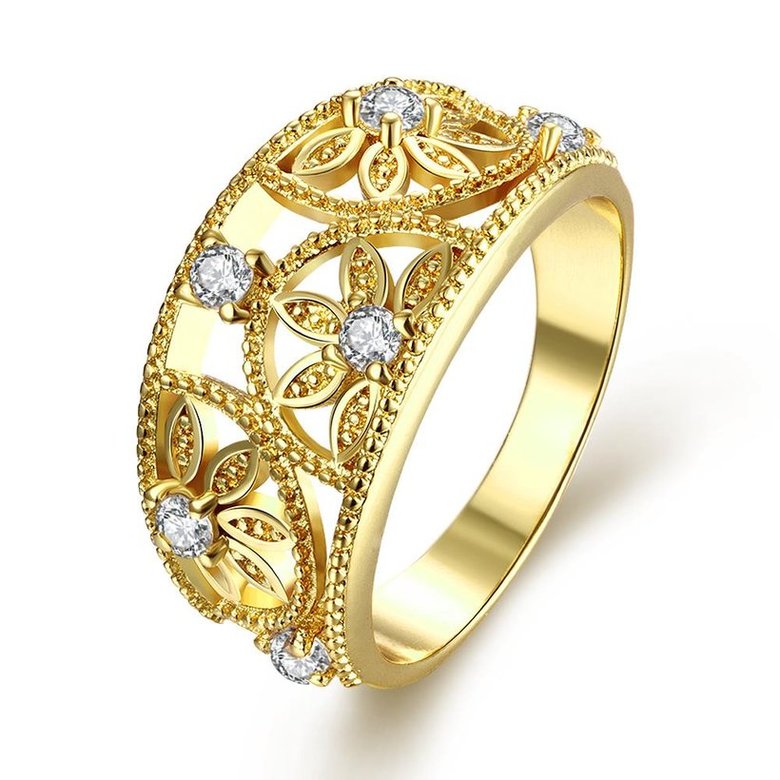 Wholesale Classic 24K Gold Round White CZ Ring TGGPR1221