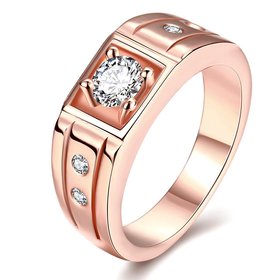 Wholesale Classic Rose Gold Geometric White CZ Ring Fashion Simple Stylish Jewelry TGGPR334