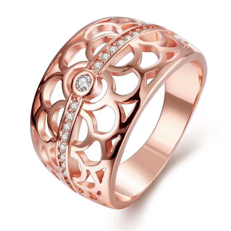 Wholesale Classic Rose Gold Geometric White CZ Ring TGGPR417