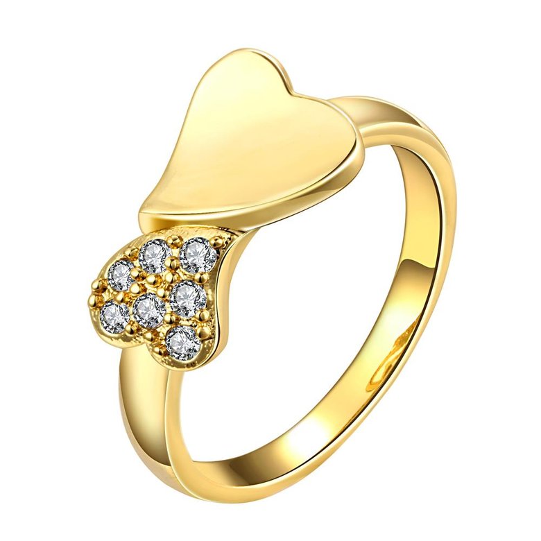 Wholesale Classic 24K Gold Heart White CZ Ring TGGPR583