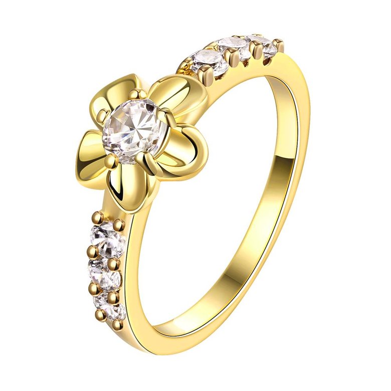 Wholesale Classic 24K Gold Plant White CZ Ring TGGPR678