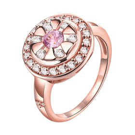 Wholesale Romantic Rose Gold Plant Multicolor CZ Ring TGGPR738