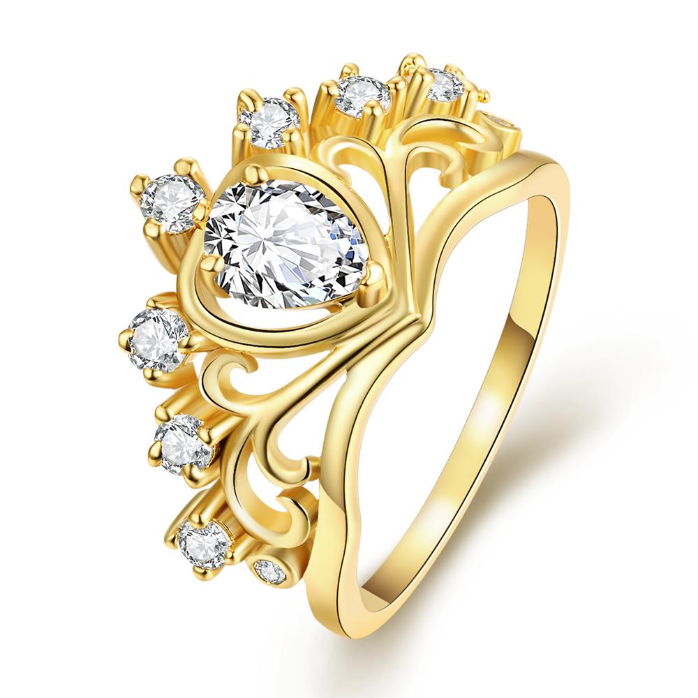 Wholesale Romantic 24K Gold Heart White CZ Ring TGGPR160