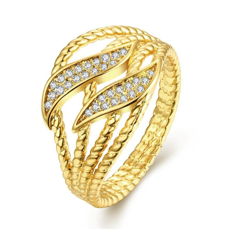 Wholesale Trendy 24K Gold Plant White CZ Ring Fine Jewelry Wedding Anniversary Party  Gift TGGPR223