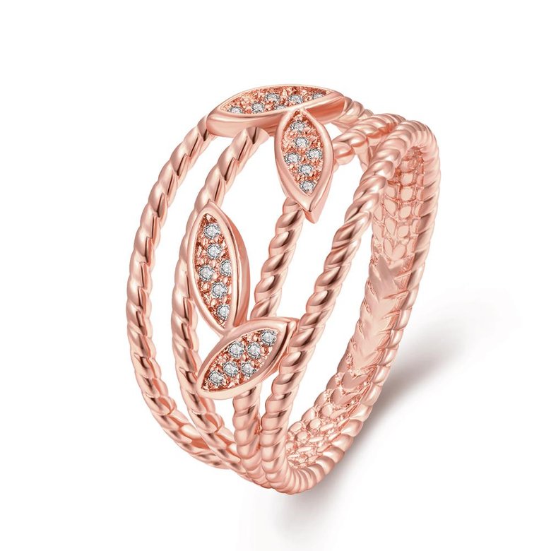 Wholesale Luxury  Romantic Design Rose Gold leaf Plant White CZ Ring   Vintage Bridal Round Engagement Ring TGGPR313