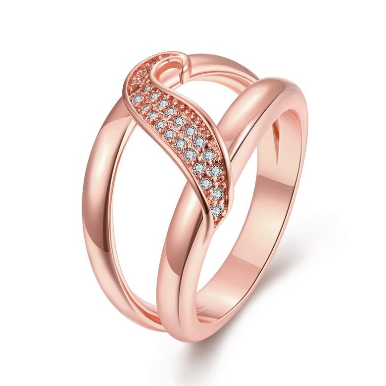 Wholesale Romantic Rose Gold Plant White CZ Ring TGGPR395