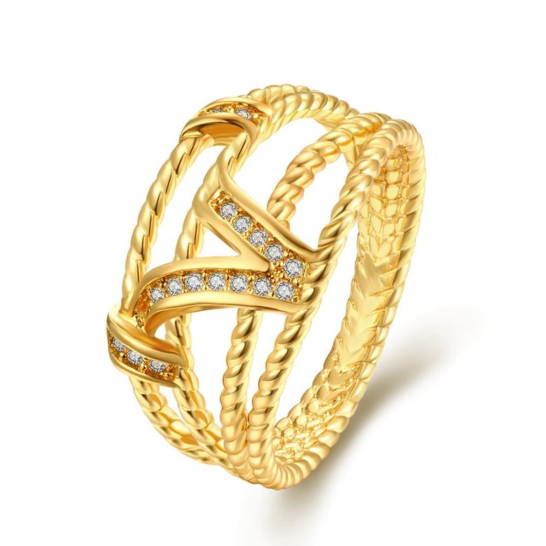 Wholesale Bohemia 24K Gold Geometric White CZ Ring TGGPR564