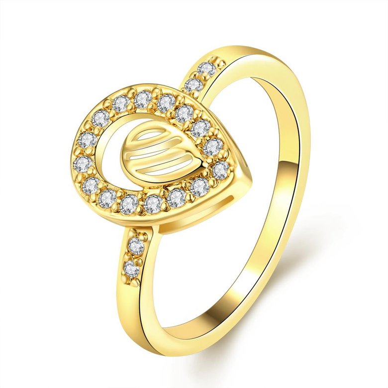 Wholesale Trendy 24K Gold Water Drop White CZ Ring TGGPR1361