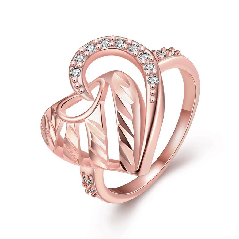 Wholesale Romantic Rose Gold Heart White CZ Ring TGGPR1395